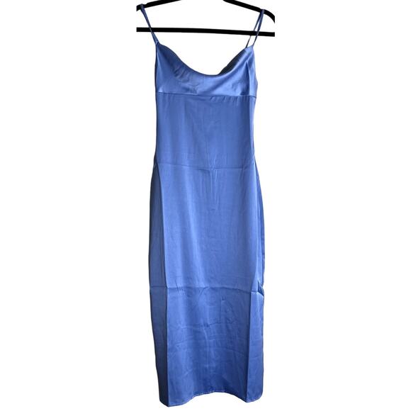 WeWoreWhat Slate Blue Midi Dress Size 00 Revolve Cowl Satin Charmeuse NEW Flirty - Picture 2 of 14